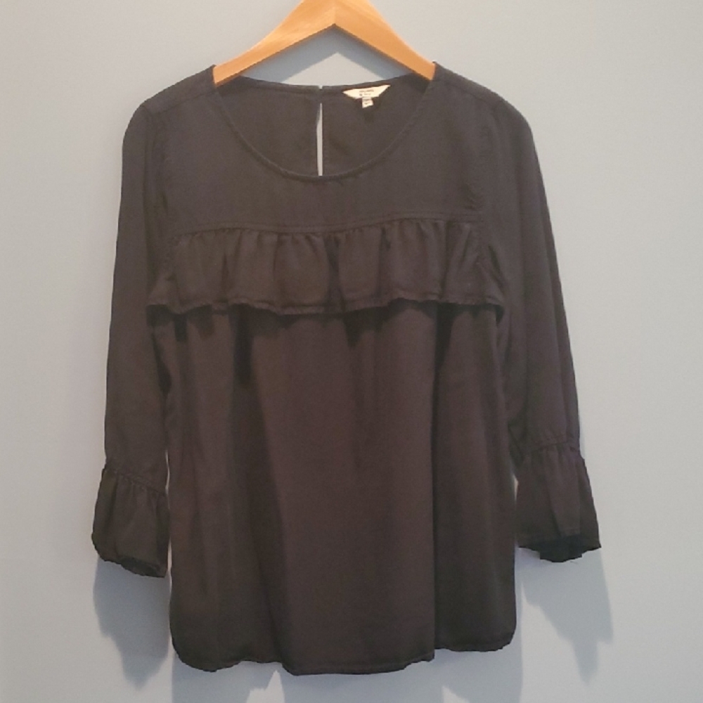 Crown & Ivy Navy Ruffle Blouse, Size M